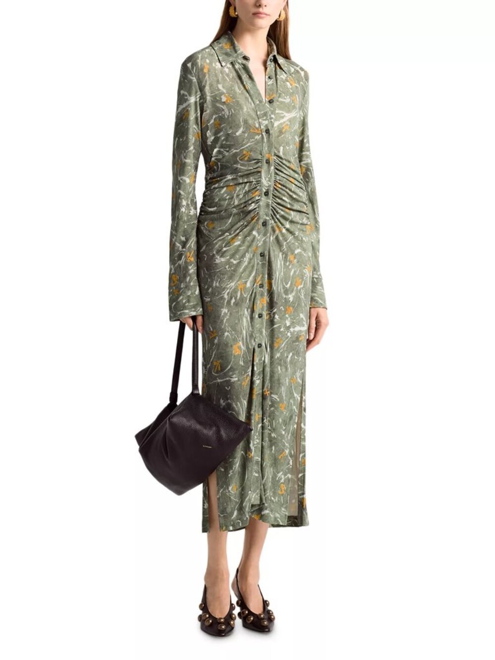 1395$ Altuzarra Claudia Floral Button Front Dress Size 36 FR (4 US) DARK GREEN